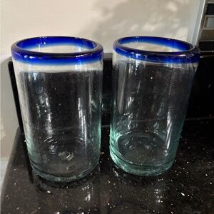 Hand blown Blue 2 Rim Glass Tumblers